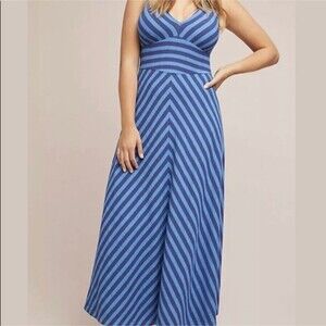 Maeve Anthropologie Bisevo Ribbed Blue Striped Maxi Dress Sleeveless Petite S